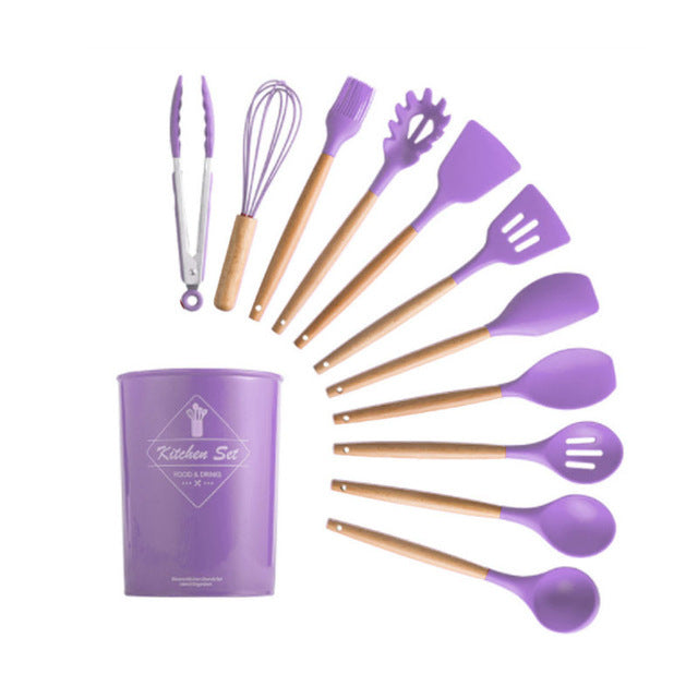 Wooden Handle Cooking Tool Set with Storage Box