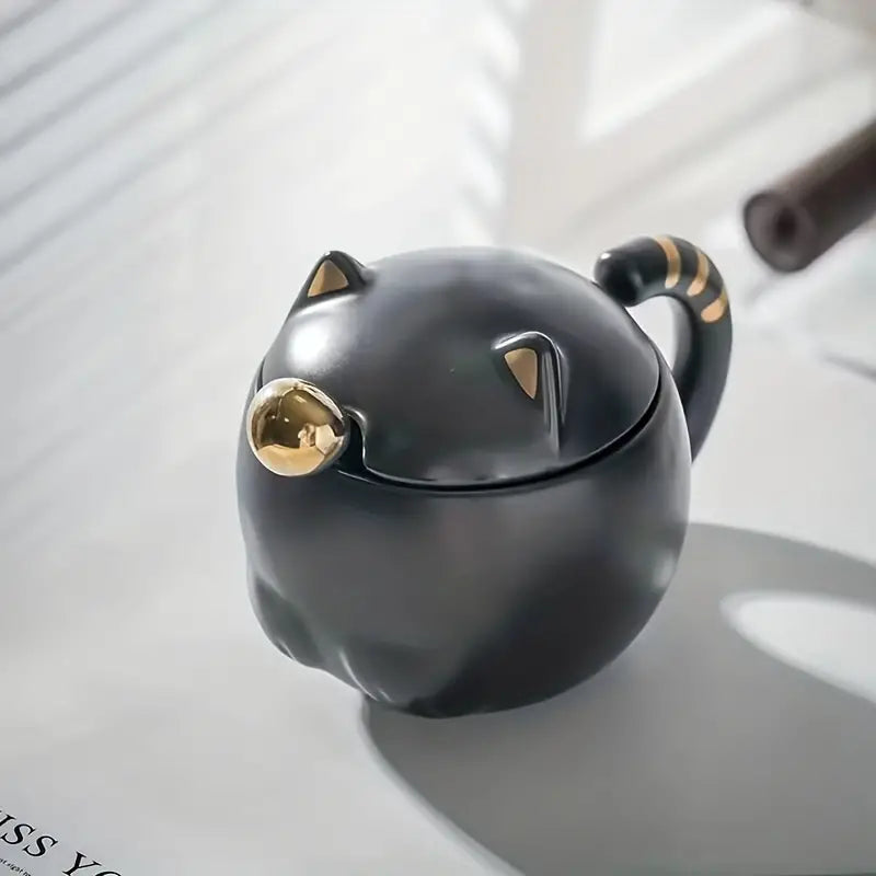 Creative Ceramic Cat Mug with Lid and Spoon for Gifts