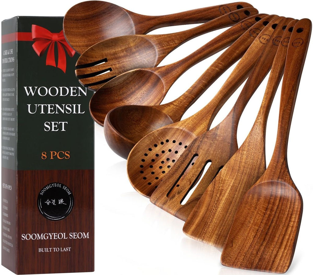 1-9Pcs/set Wooden Kitchen Utensils Set,  Wooden Spoons for Cooking
