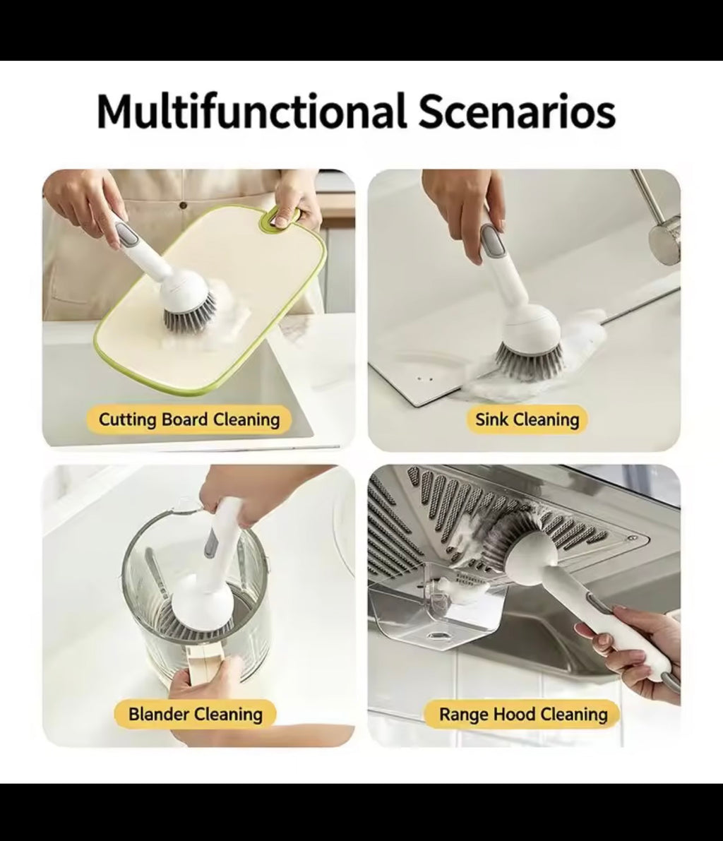 1pcs Heavy-Duty Dish Cleaning Brush Set With Detergent Dispenser - Rotating Scrubber & Long Reach 90° Cup Brushe