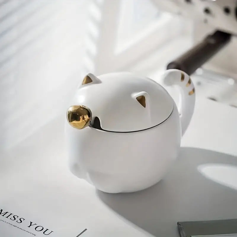 Creative Ceramic Cat Mug with Lid and Spoon for Gifts