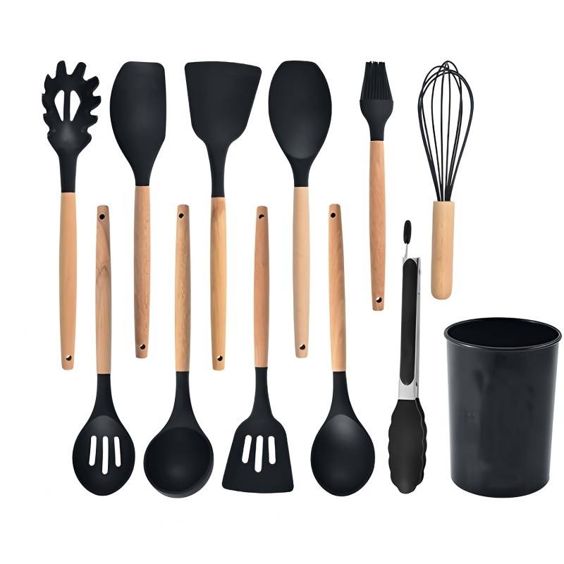 11pcs Wooden Handle Silicone Kitchenware Set