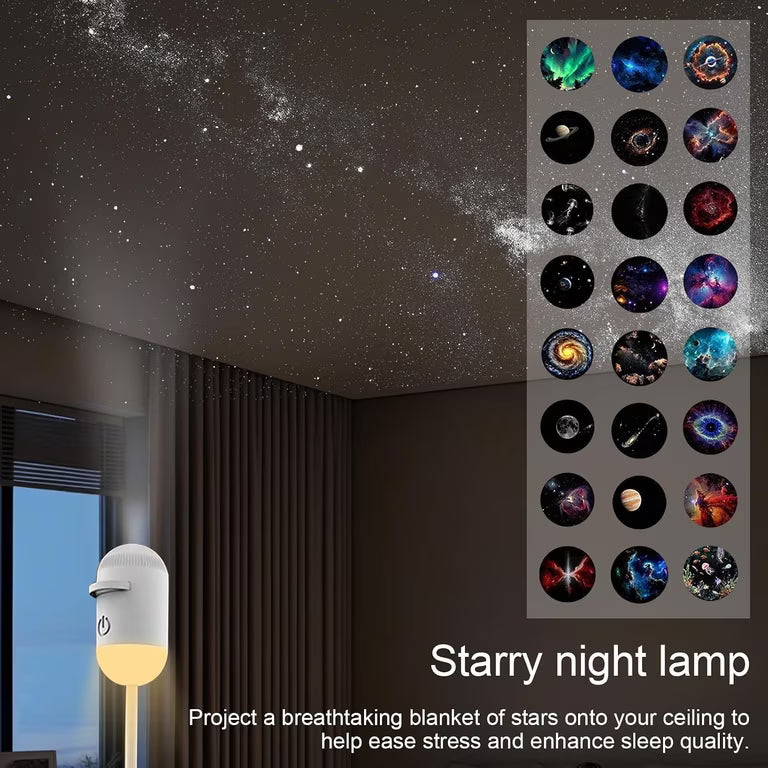 2-in-1 Galaxy Projector Night Light — USB Starry Sky LED Lamp for Bedroom Ceiling & Room Decor
