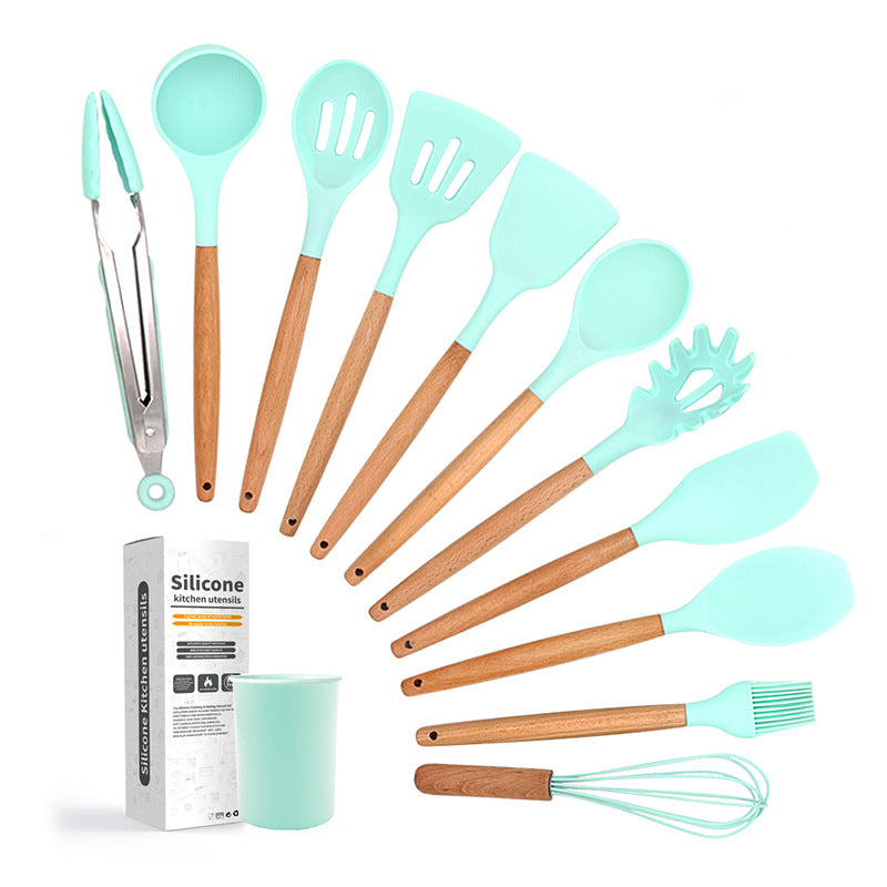 Wooden Handle Silicone Kitchen Utensil Set (11 Pieces)