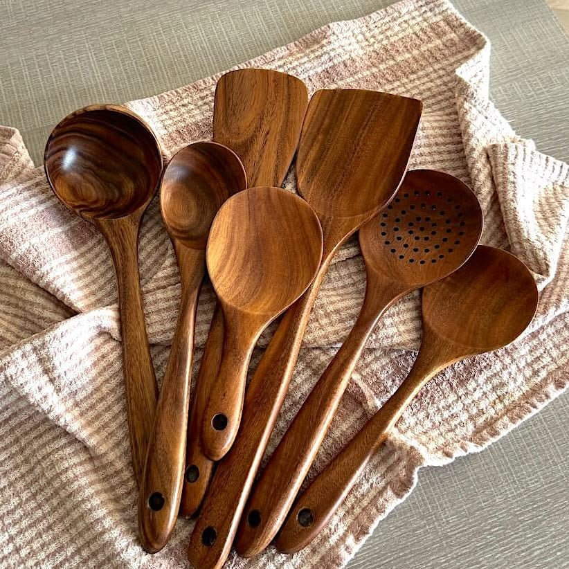 1-9Pcs/set Wooden Kitchen Utensils Set,  Wooden Spoons for Cooking