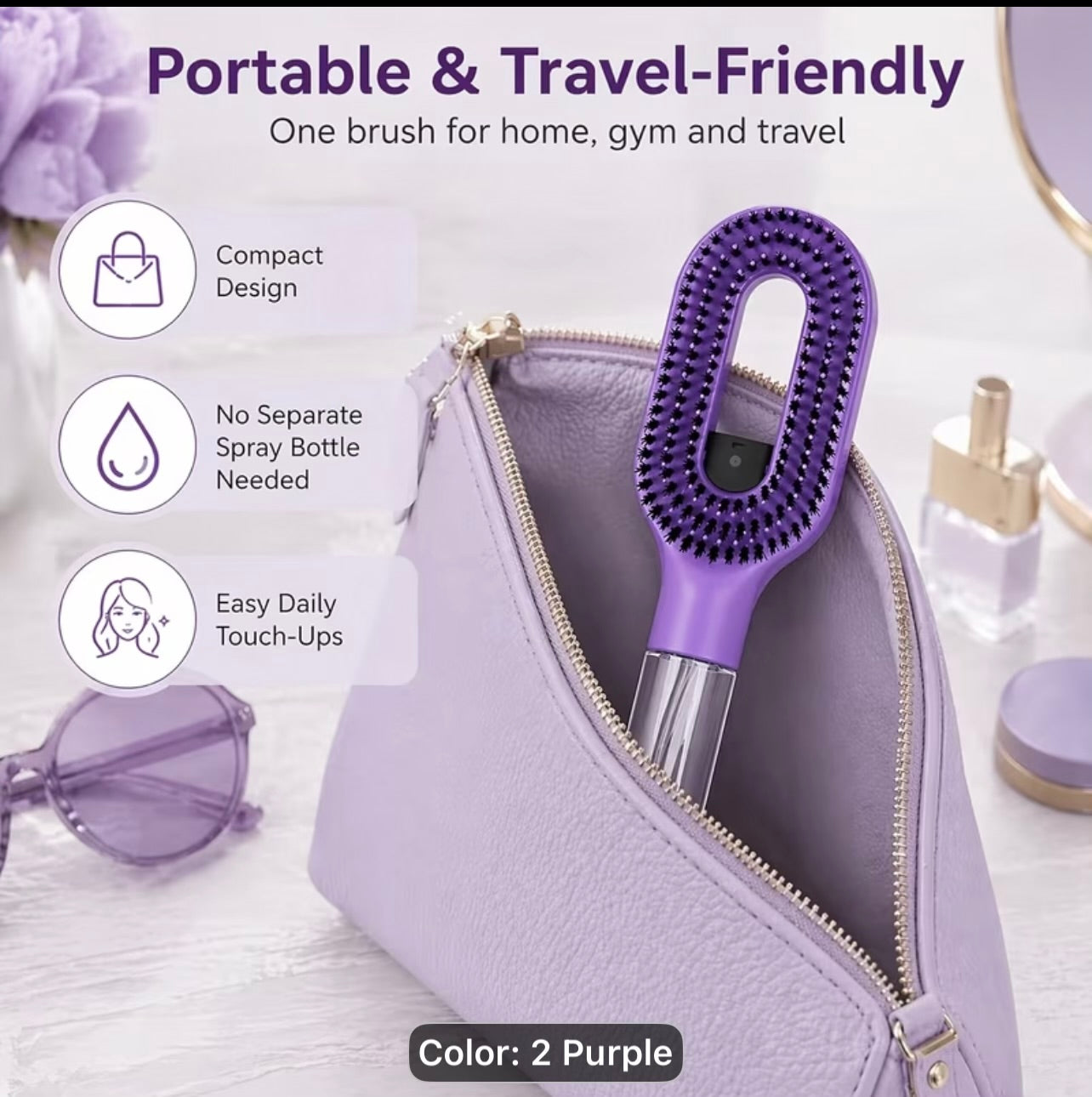 2pcs Hair
Brush with Water Spray Mister