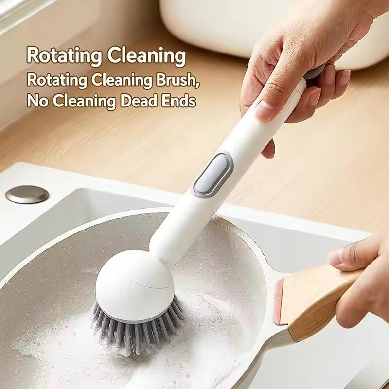 1pcs Heavy-Duty Dish Cleaning Brush Set With Detergent Dispenser - Rotating Scrubber & Long Reach 90° Cup Brushe