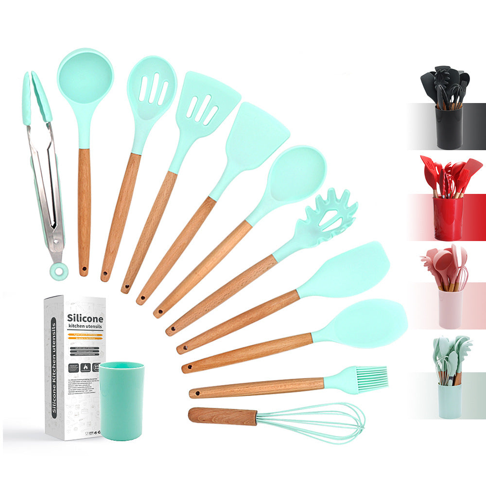 Wooden Handle Silicone Kitchen Utensil Set (11 Pieces)