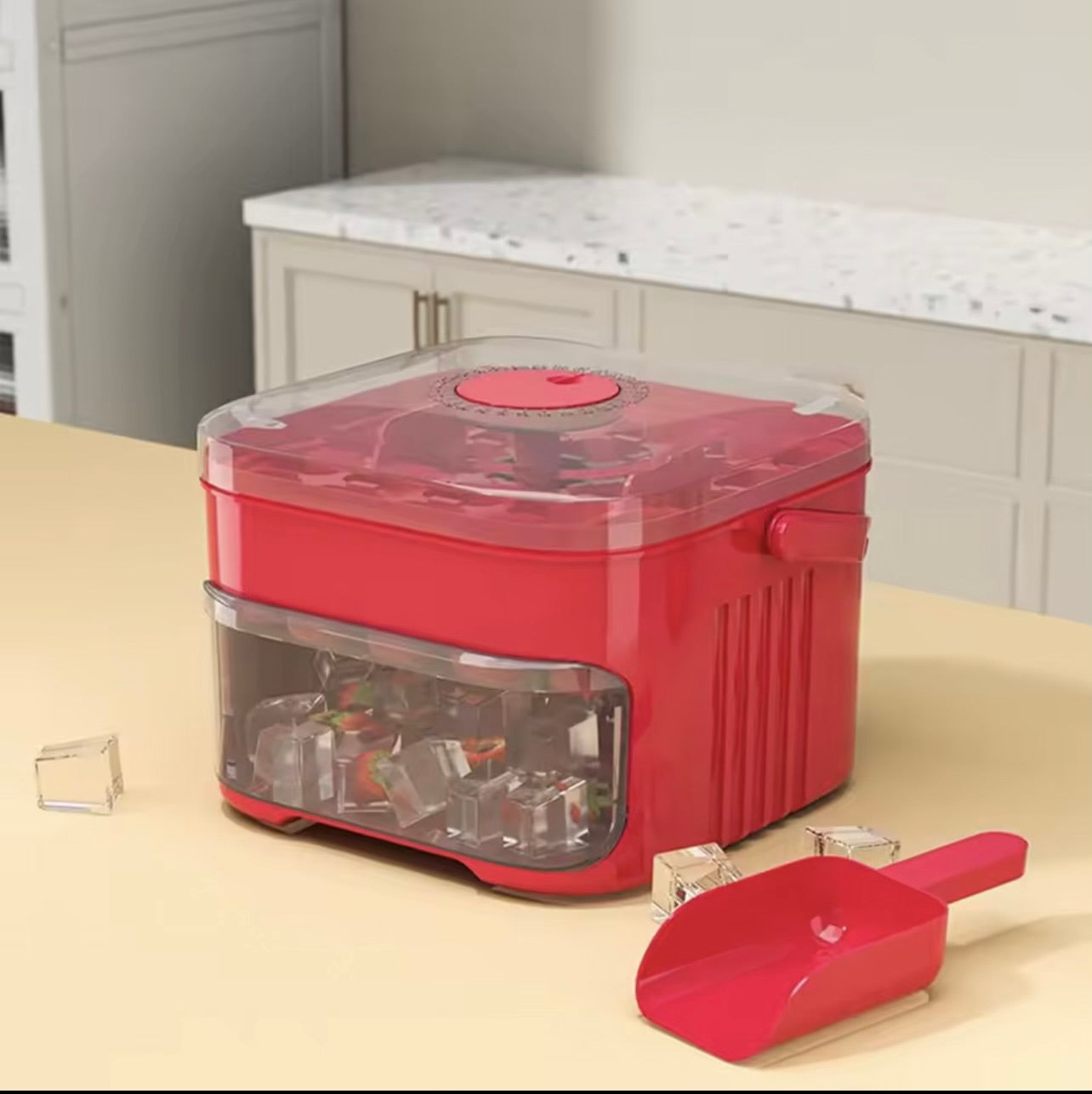50-Cube Ice Maker with Easy Press Cap Double Layer Ice Cube Maker Refrigerator Household Ice Storage Ice Box