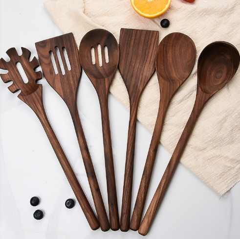 6-Piece Black Walnut Wooden Kitchen Utensils Set