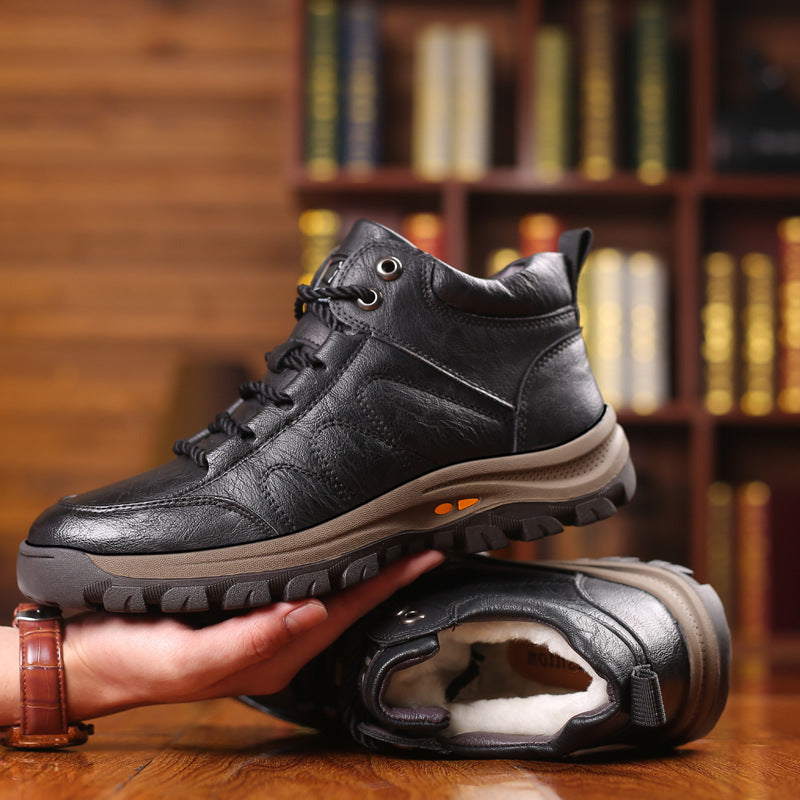 Men's High-Top Leather Anti-Slip Snow Boots