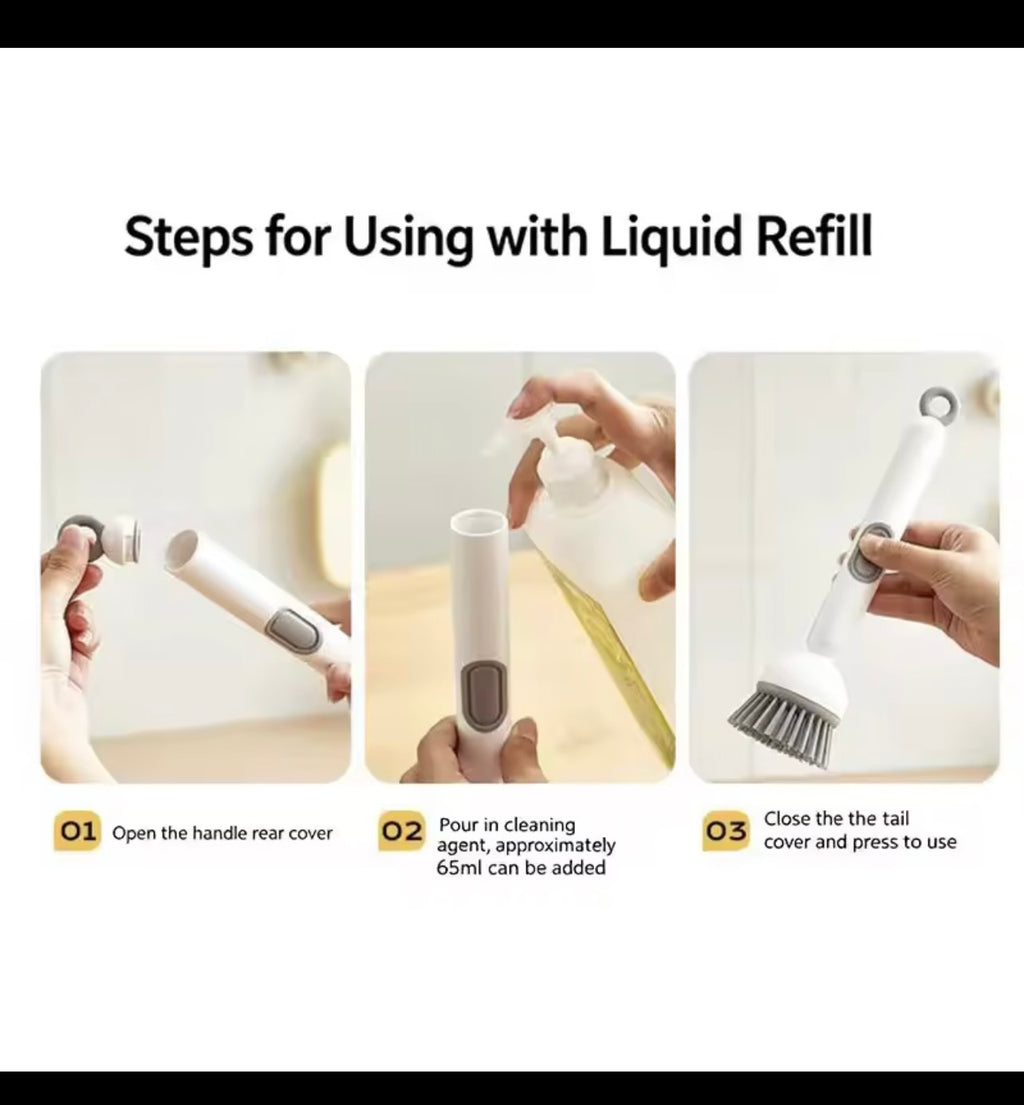 1pcs Heavy-Duty Dish Cleaning Brush Set With Detergent Dispenser - Rotating Scrubber & Long Reach 90° Cup Brushe