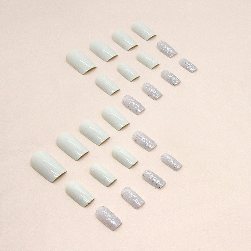 Creamy White Glitter Fake Nails for a Sweet Look
