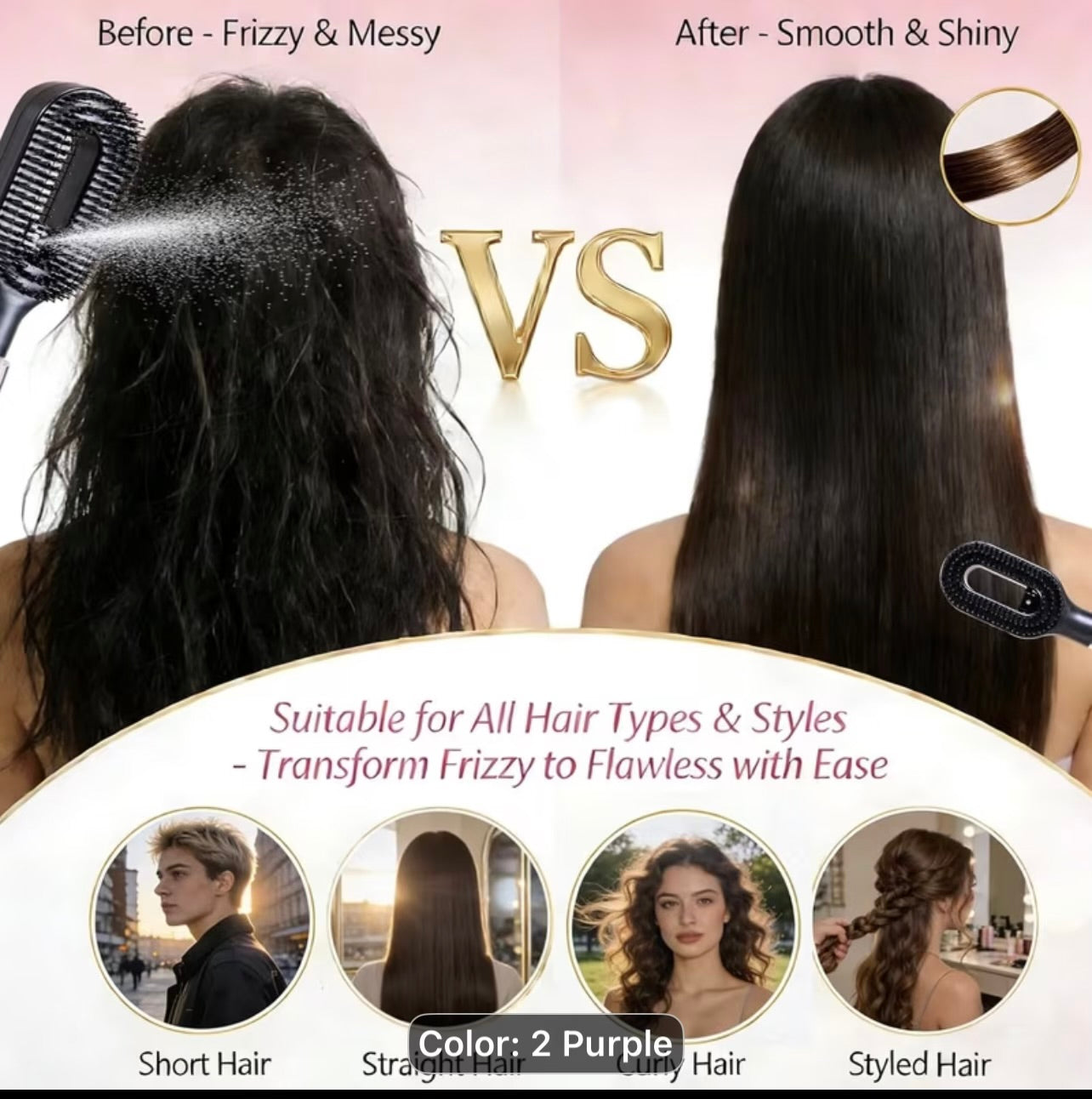 2pcs Hair
Brush with Water Spray Mister