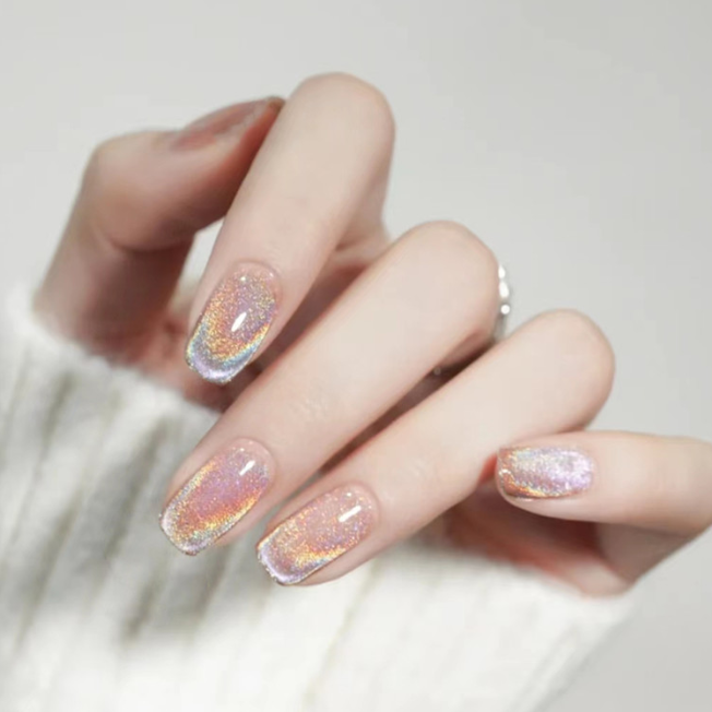 Rainbow Middle-length Handmade Square Armor Fake Nails