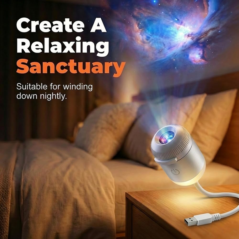 2-in-1 Galaxy Projector Night Light — USB Starry Sky LED Lamp for Bedroom Ceiling & Room Decor