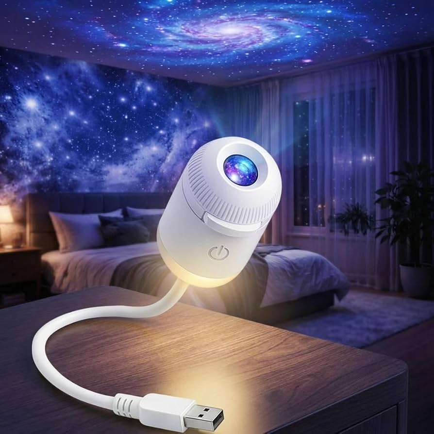 2-in-1 Galaxy Projector Night Light — USB Starry Sky LED Lamp for Bedroom Ceiling & Room Decor
