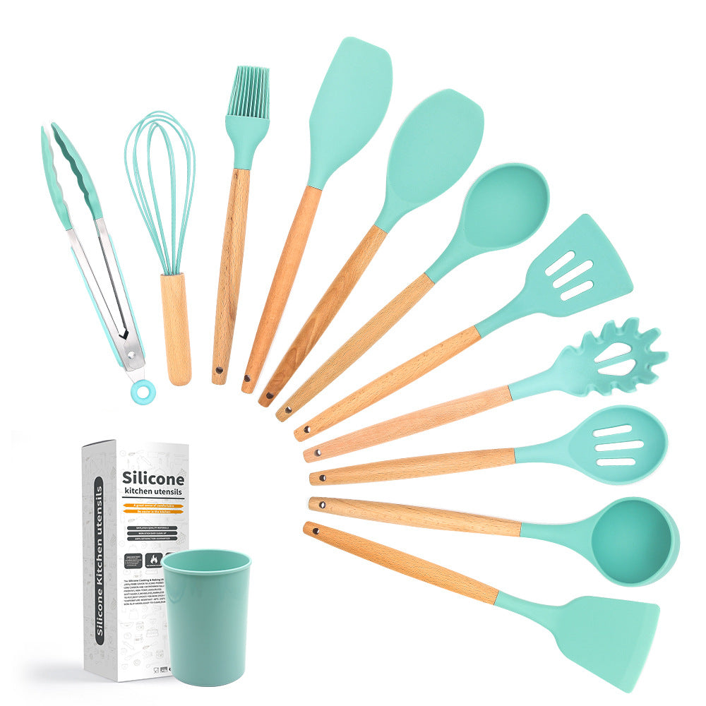 Wooden Handle Silicone Kitchen Utensil Set (11 Pieces)
