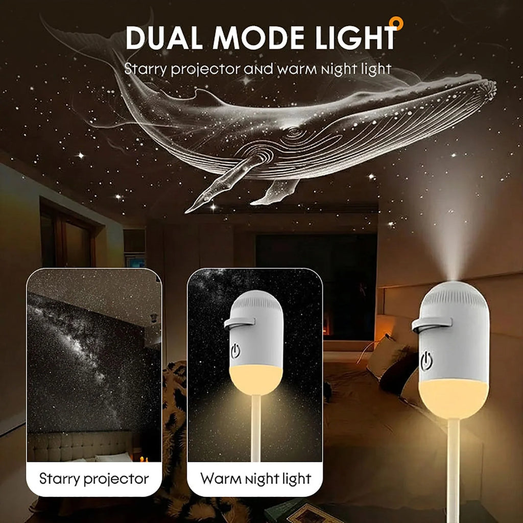 2-in-1 Galaxy Projector Night Light — USB Starry Sky LED Lamp for Bedroom Ceiling & Room Decor