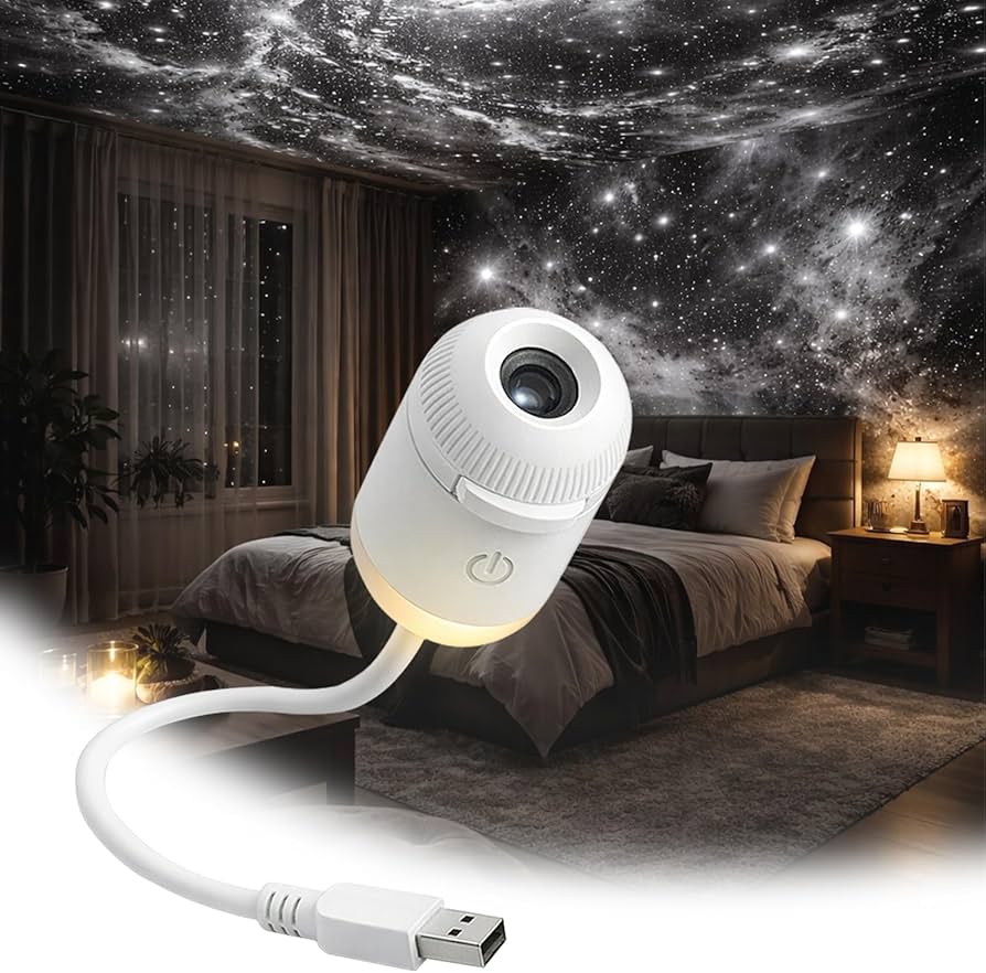 2-in-1 Galaxy Projector Night Light — USB Starry Sky LED Lamp for Bedroom Ceiling & Room Decor