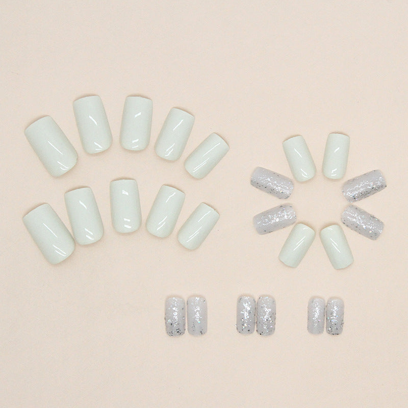 Creamy White Glitter Fake Nails for a Sweet Look