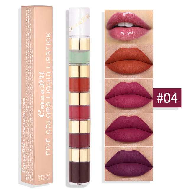 5-Color Matte Lip Glaze Set - Non-Stick Formula
