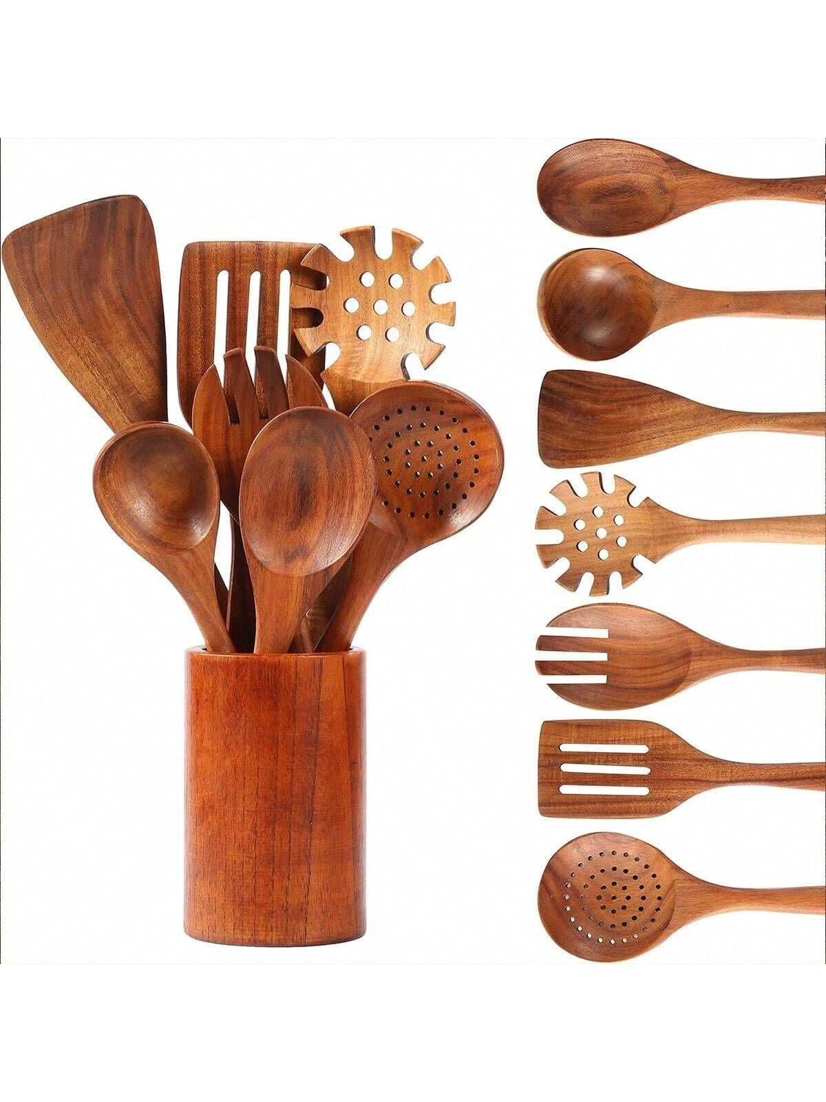 1-9Pcs/set Wooden Kitchen Utensils Set,  Wooden Spoons for Cooking