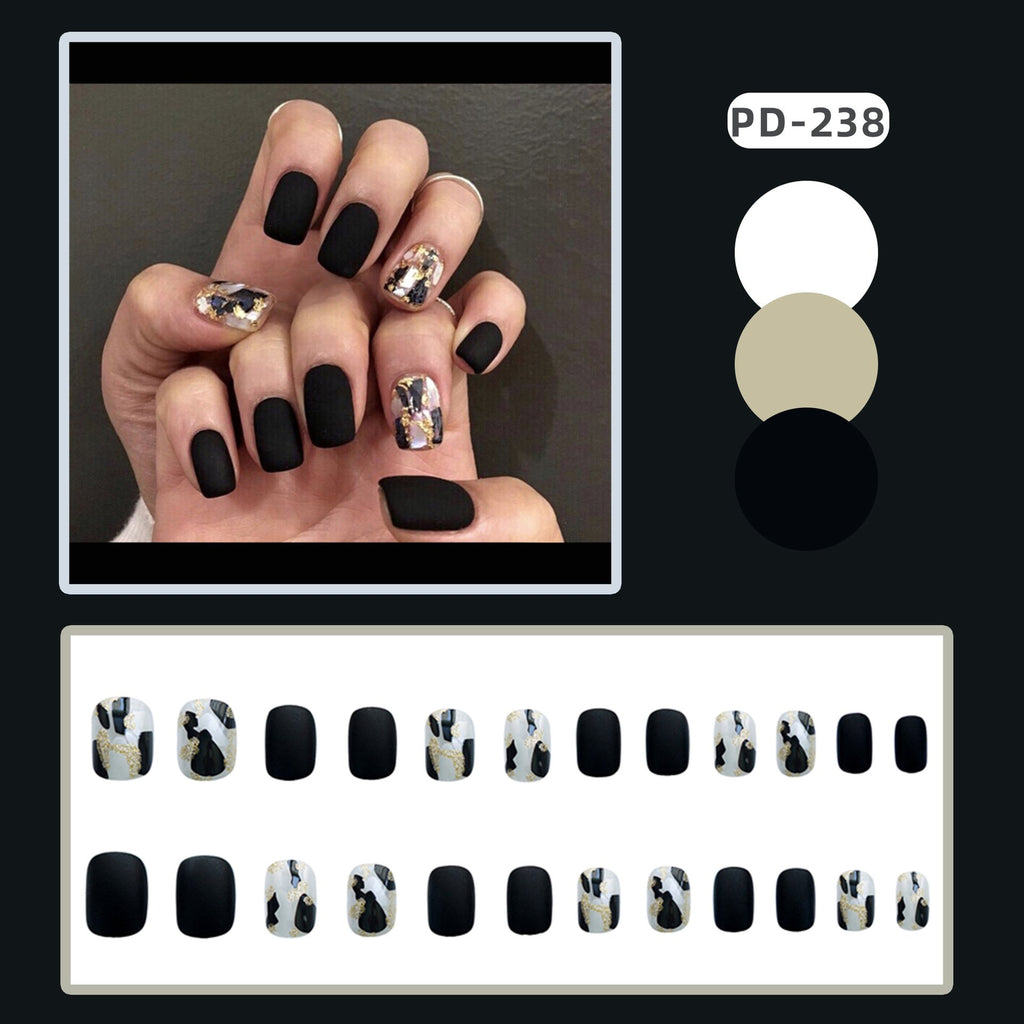 Black Frosted Shell Fake Nails Set