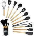 Silicone Kitchen Utensil Set with Wooden Handles (11 Pcs)
