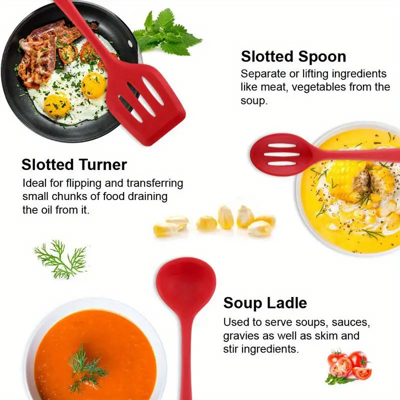 Silicone Kitchen Utensils Set with Knife Holder Rack
