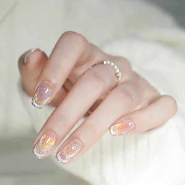 Rainbow Middle-length Handmade Square Armor Fake Nails
