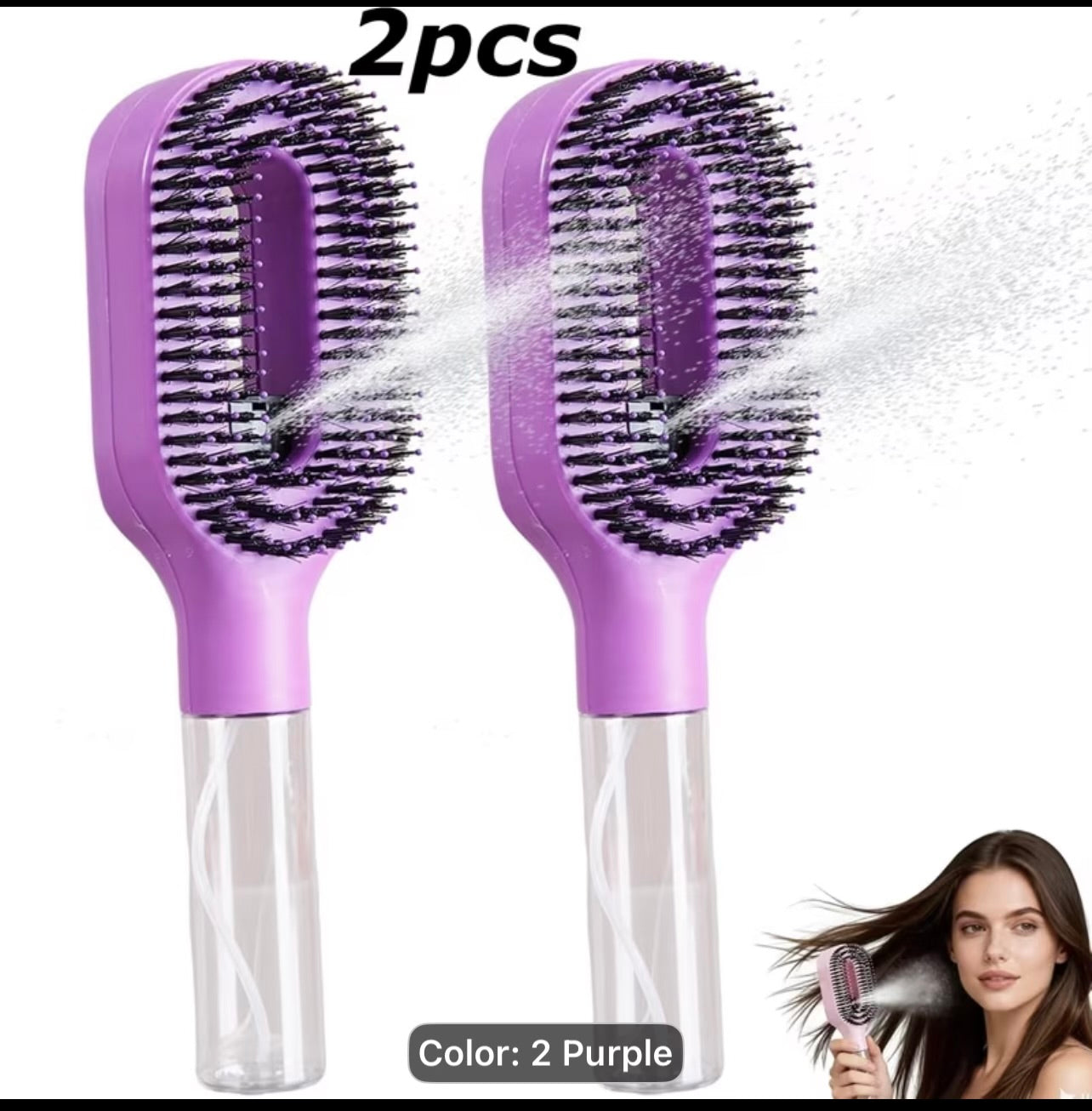 2pcs Hair
Brush with Water Spray Mister