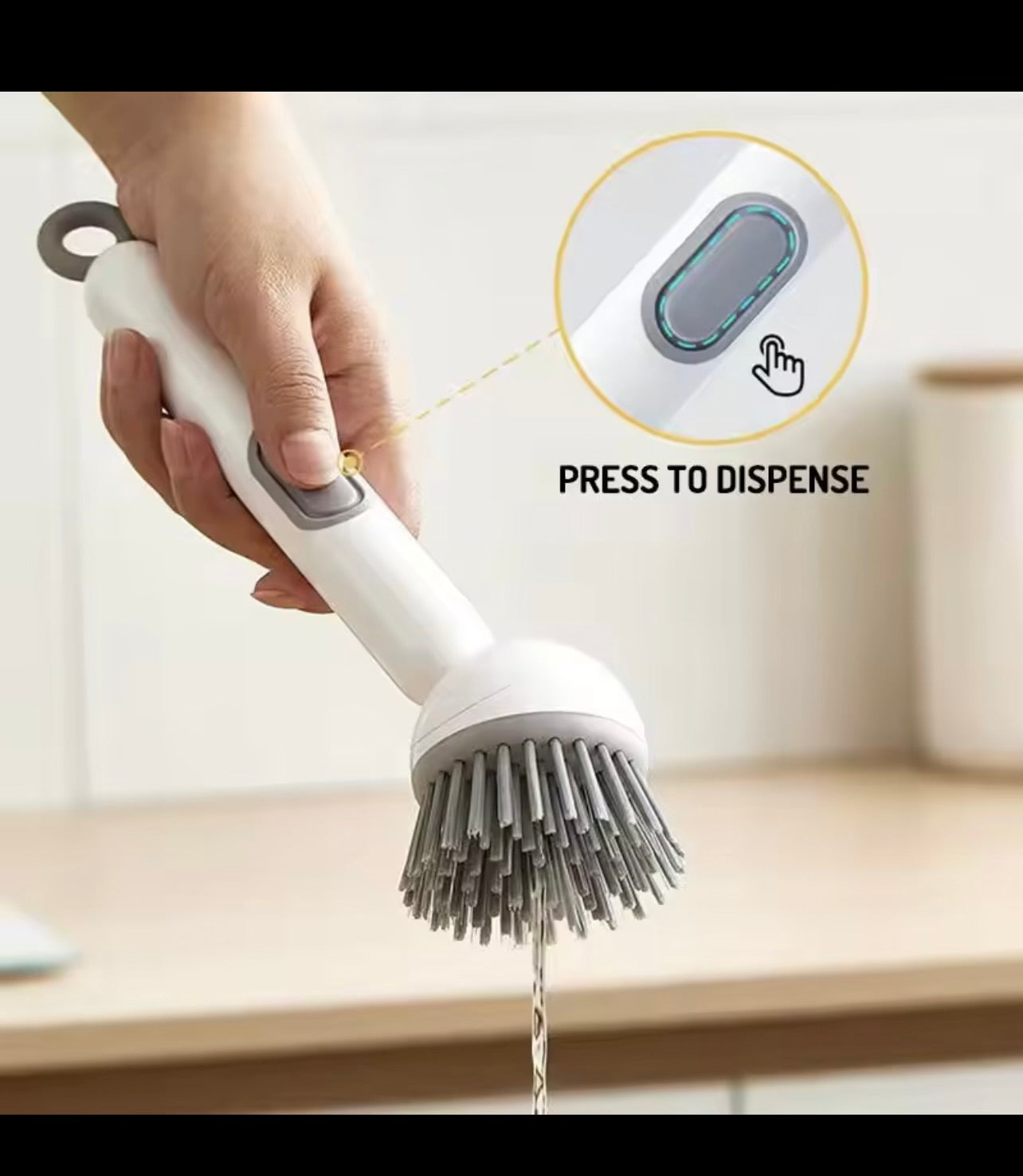 1pcs Heavy-Duty Dish Cleaning Brush Set With Detergent Dispenser - Rotating Scrubber & Long Reach 90° Cup Brushe