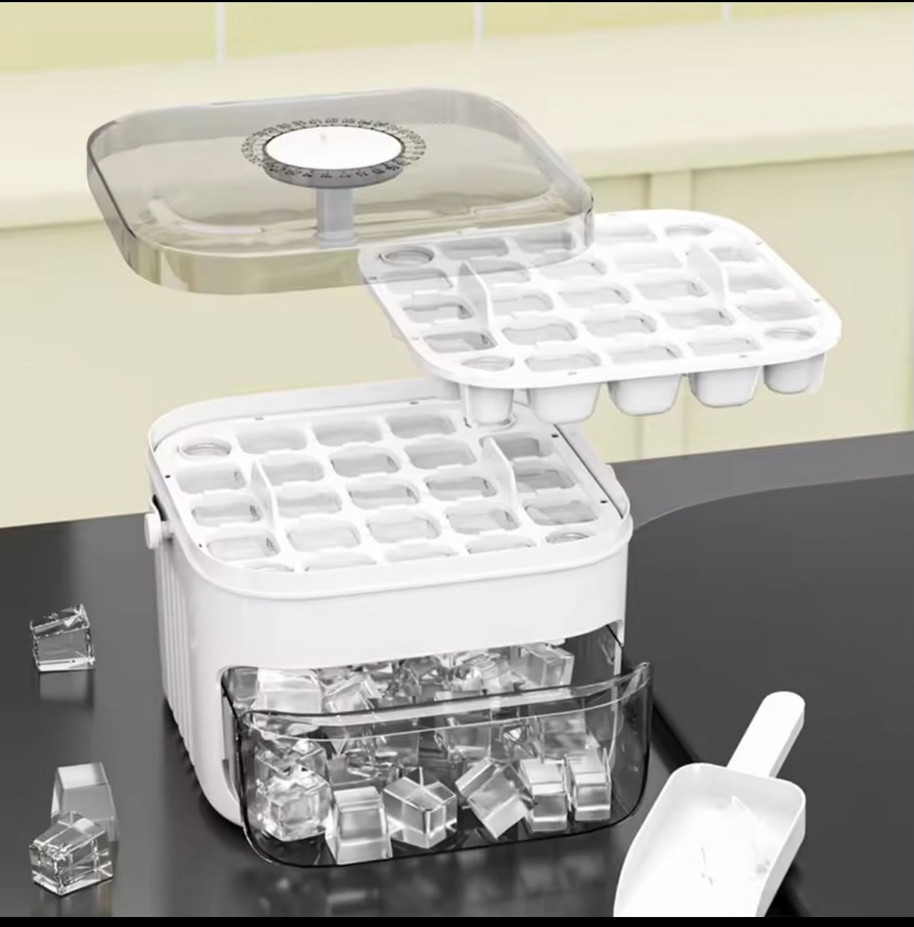 50-Cube Ice Maker with Easy Press Cap Double Layer Ice Cube Maker Refrigerator Household Ice Storage Ice Box