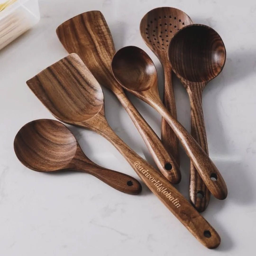 1-9Pcs/set Wooden Kitchen Utensils Set,  Wooden Spoons for Cooking