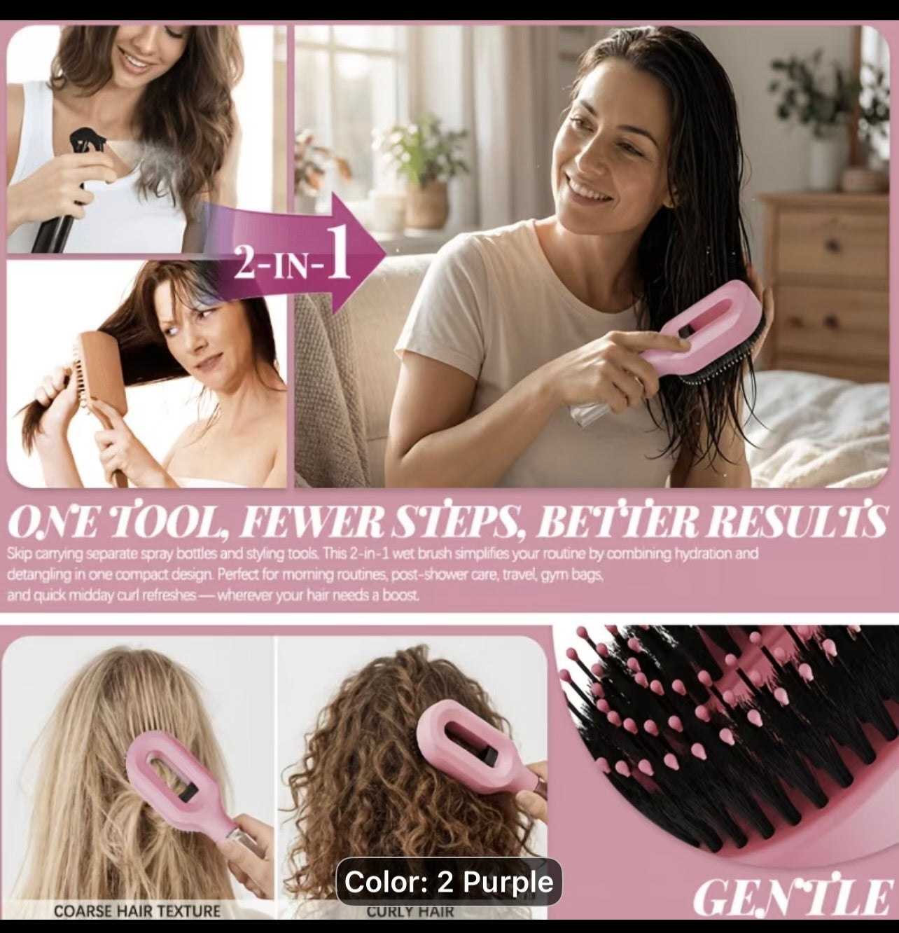 2pcs Hair
Brush with Water Spray Mister