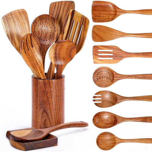 1-9Pcs/set Wooden Kitchen Utensils Set,  Wooden Spoons for Cooking