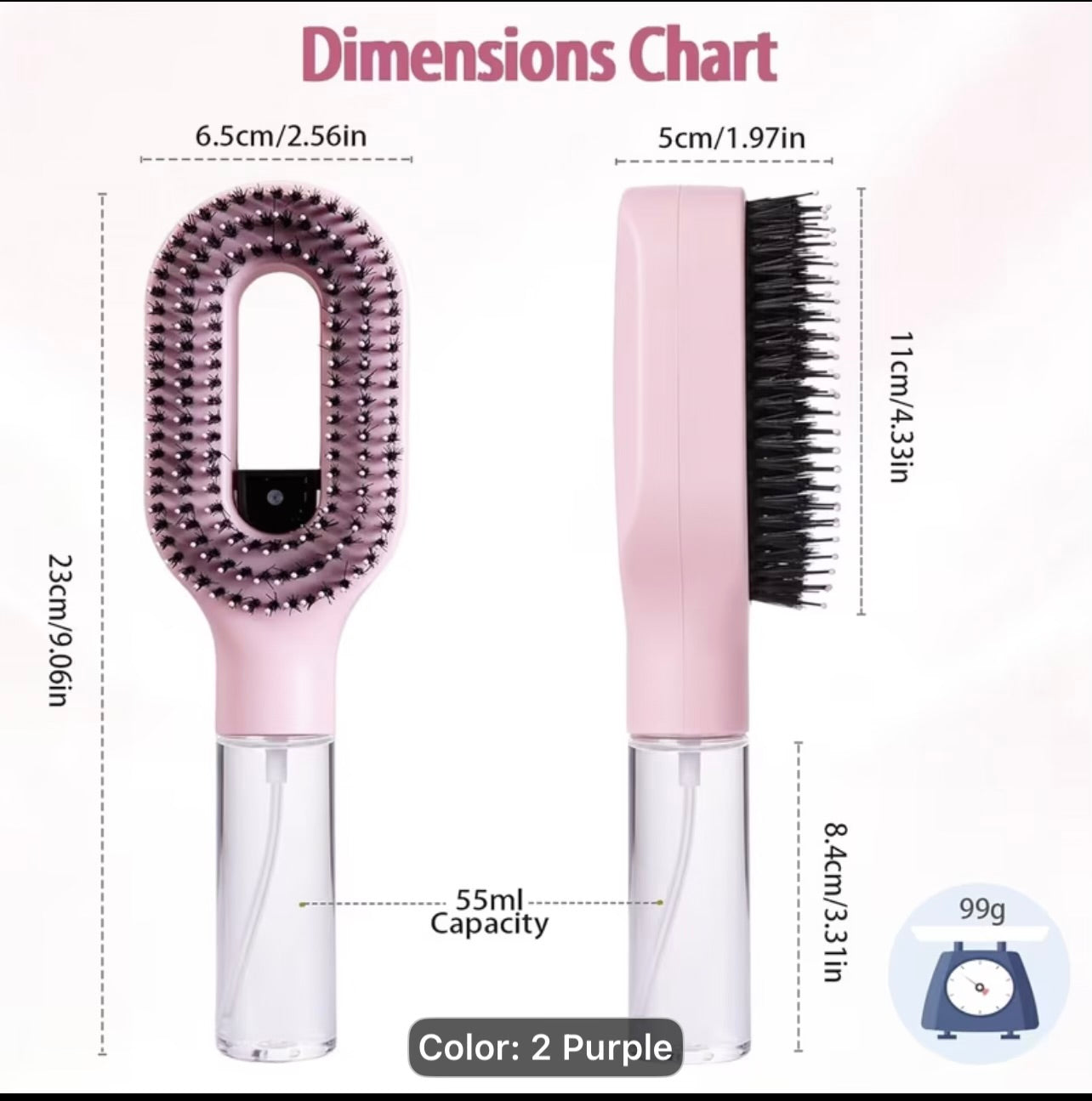 2pcs Hair
Brush with Water Spray Mister