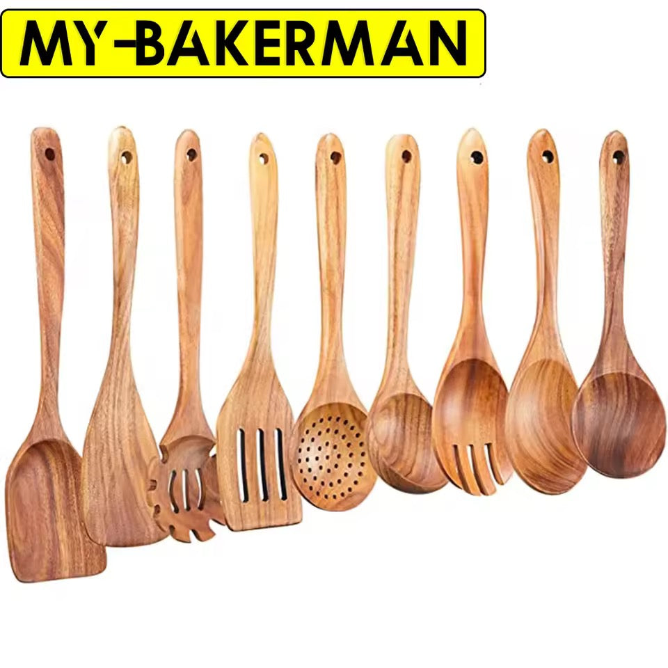 1-9Pcs/set Wooden Kitchen Utensils Set,  Wooden Spoons for Cooking