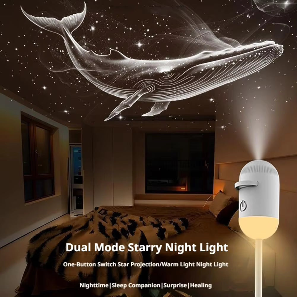 2-in-1 Galaxy Projector Night Light — USB Starry Sky LED Lamp for Bedroom Ceiling & Room Decor