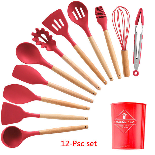 Wooden Handle Cooking Tool Set with Storage Box