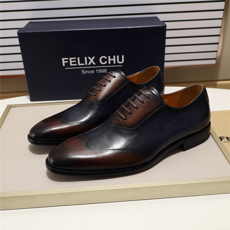 Men's Wingtip Color Matching Leather Oxford Shoes