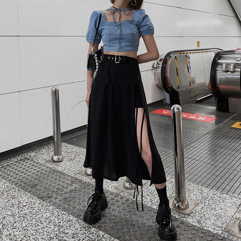 French Hepburn Style Slit Skirt