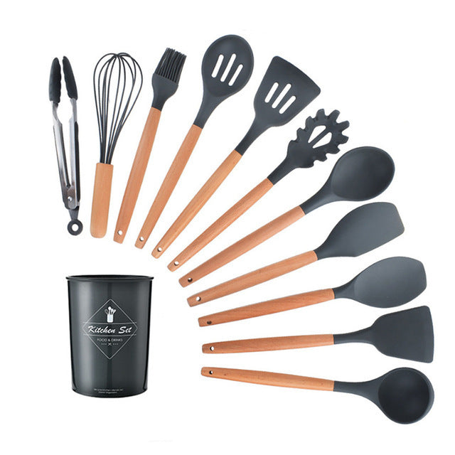 Wooden Handle Cooking Tool Set with Storage Box