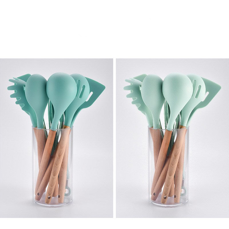 9-Piece Silicone Kitchen Utensil Set with Wood Handle