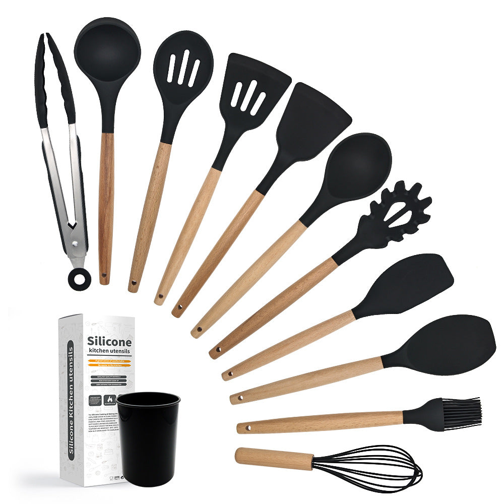 Wooden Handle Silicone Kitchen Utensil Set (11 Pieces)