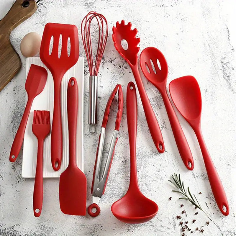 Silicone Kitchen Utensils Set with Knife Holder Rack