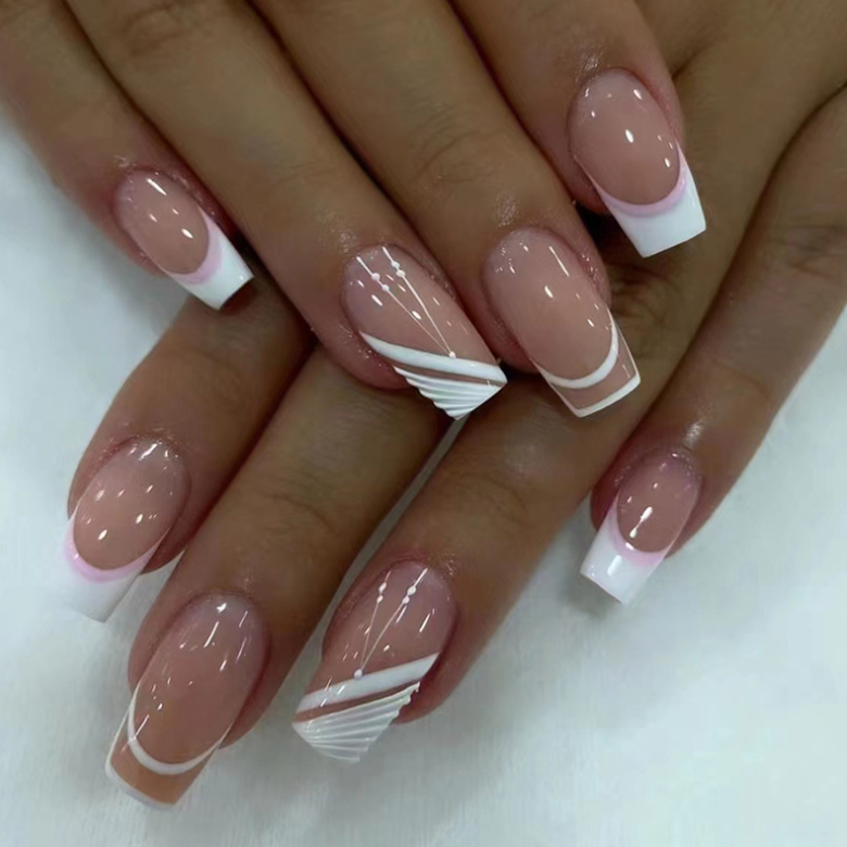 Simple Nude Color Mid-length Square Fake Nails