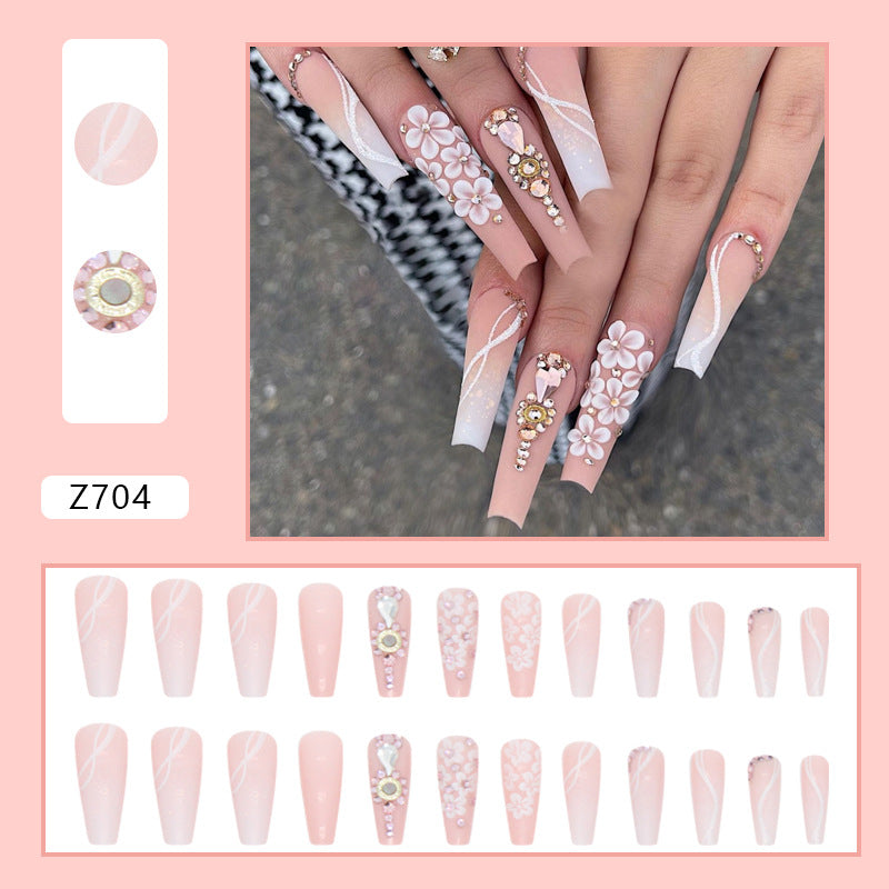 Gradient White Colorful Glitter Fake Nails for Girls
