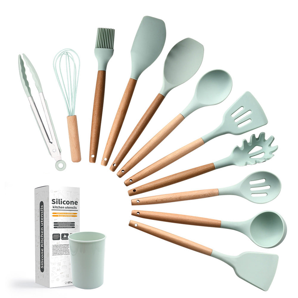 Wooden Handle Silicone Kitchen Utensil Set (11 Pieces)